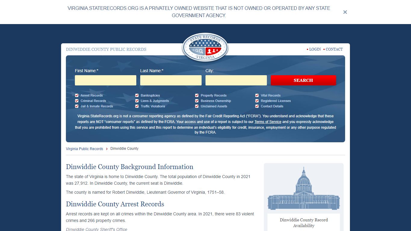 Dinwiddie County Arrest, Court, and Public Records | StateRecords.org
