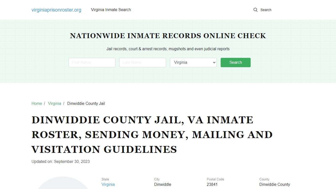 Dinwiddie County Jail, VA: Offender Search, Visitation & Contact Info